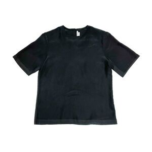 Vintage JH Collectibles Black Satin Short Sleeve Crewneck Blouse Shell Top